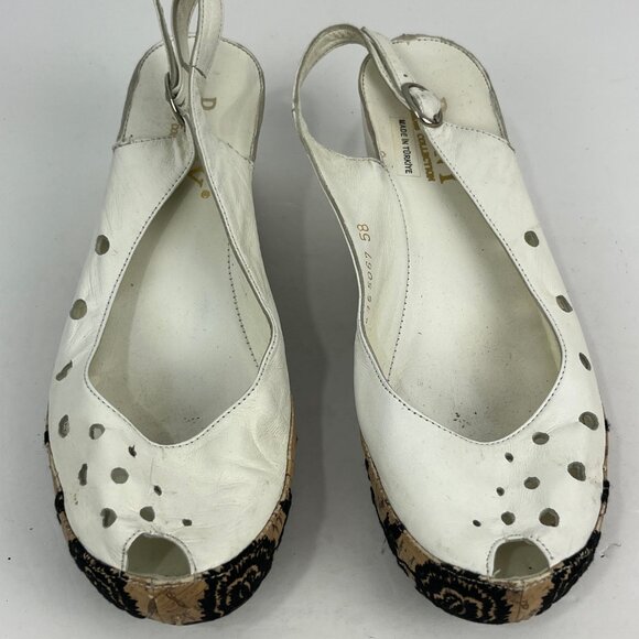 Phany Wedge Sandals Size 8 EU 39 White Leather Beige Round Open Toe Heel 2.5in - Picture 5 of 6